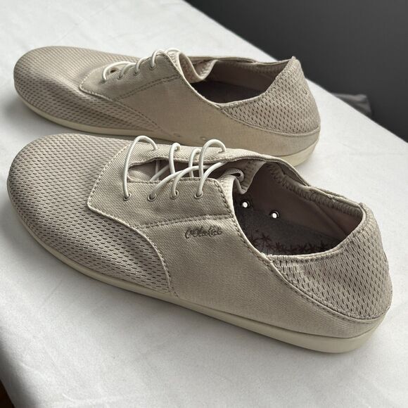 Olukai Waialua Lace Drop-In-Heel Sneaker Shoe Womens Size 9 Ivory Comfort Casual - Picture 2 of 14